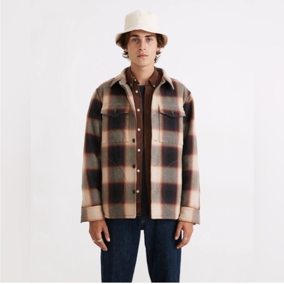 Madewell Other - Madewell Quilted Shirt Jacket Plaid Navy Blue Red Cream Size M